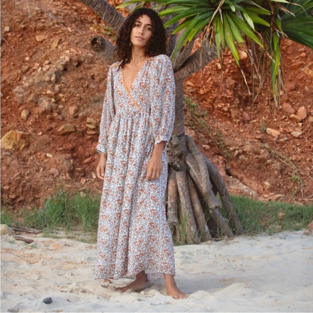 Daughters of India Floral Maxi Dress - Orange and White